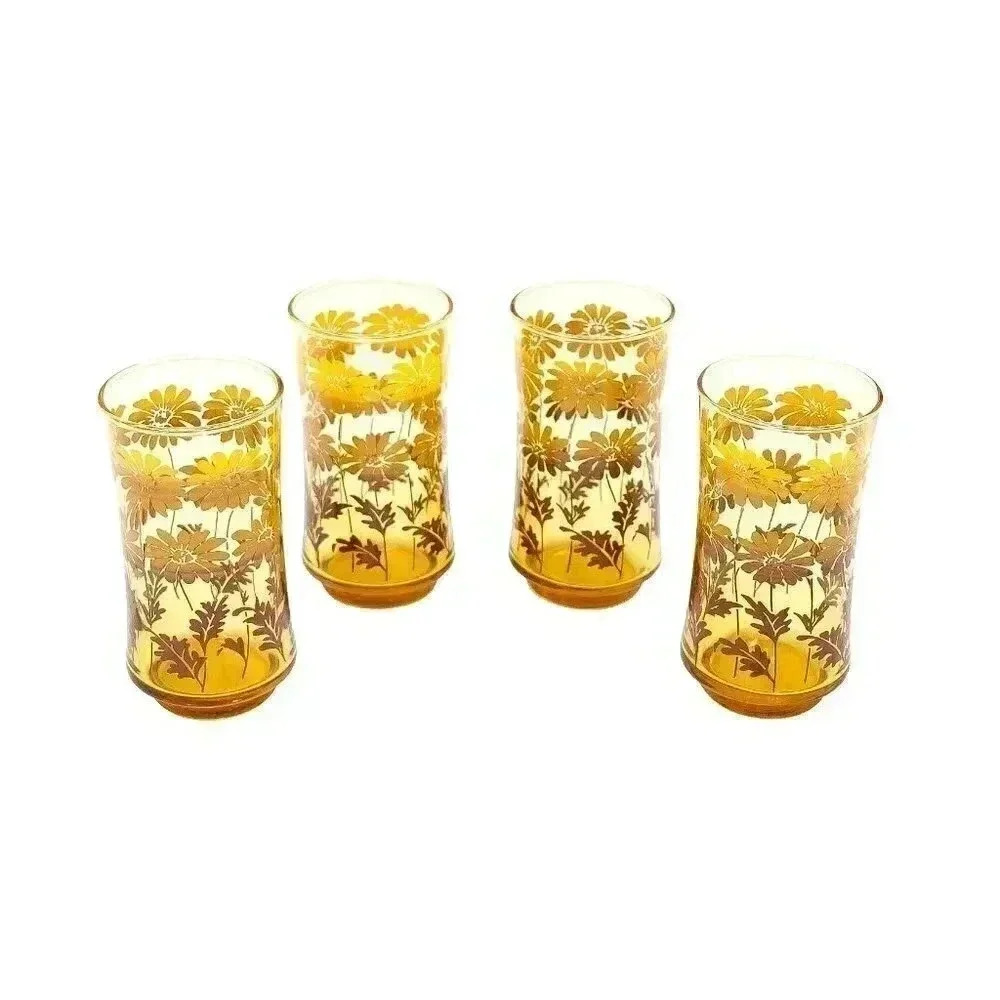 Vintage Amber Daisy Glass Cup Set - Picture 7 of 10